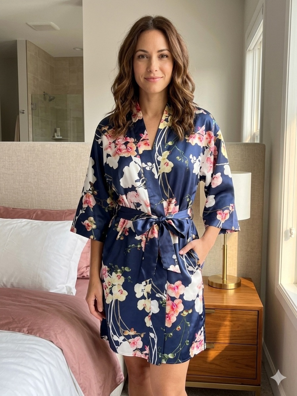 Flora Nikrooz Trinity Orchid Satin Robe Navy Blue S/M